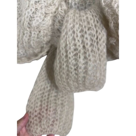 Vintage Mohair Wool Sweater Cream Hand Knit Fuzzy Retro Shrug Luxury Italy 80s - Picture 3 of 10